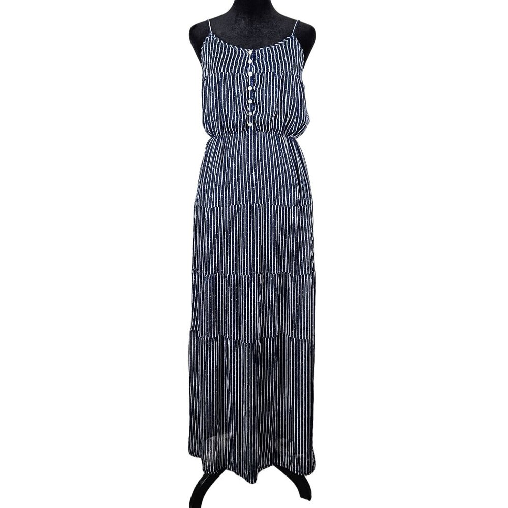 Tommy Girl Womens Navy & White Striped Maxi Sundress Size Small Casual Tiered